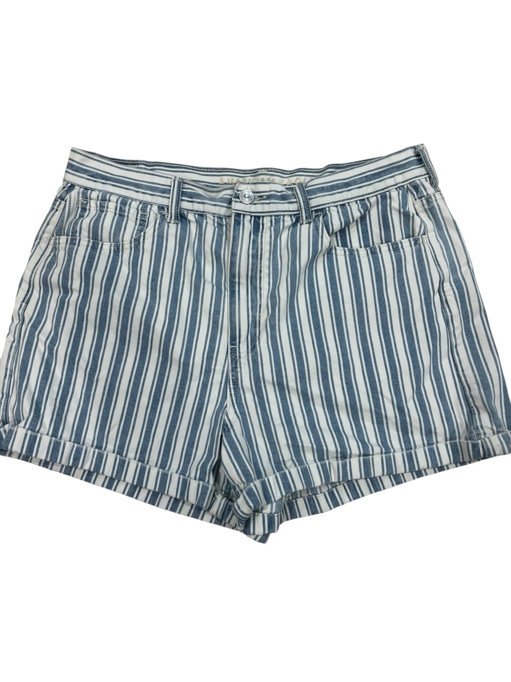 American Eagle Shorts Size 12 Blue White Striped Demin Cuffed‎ High Rise
